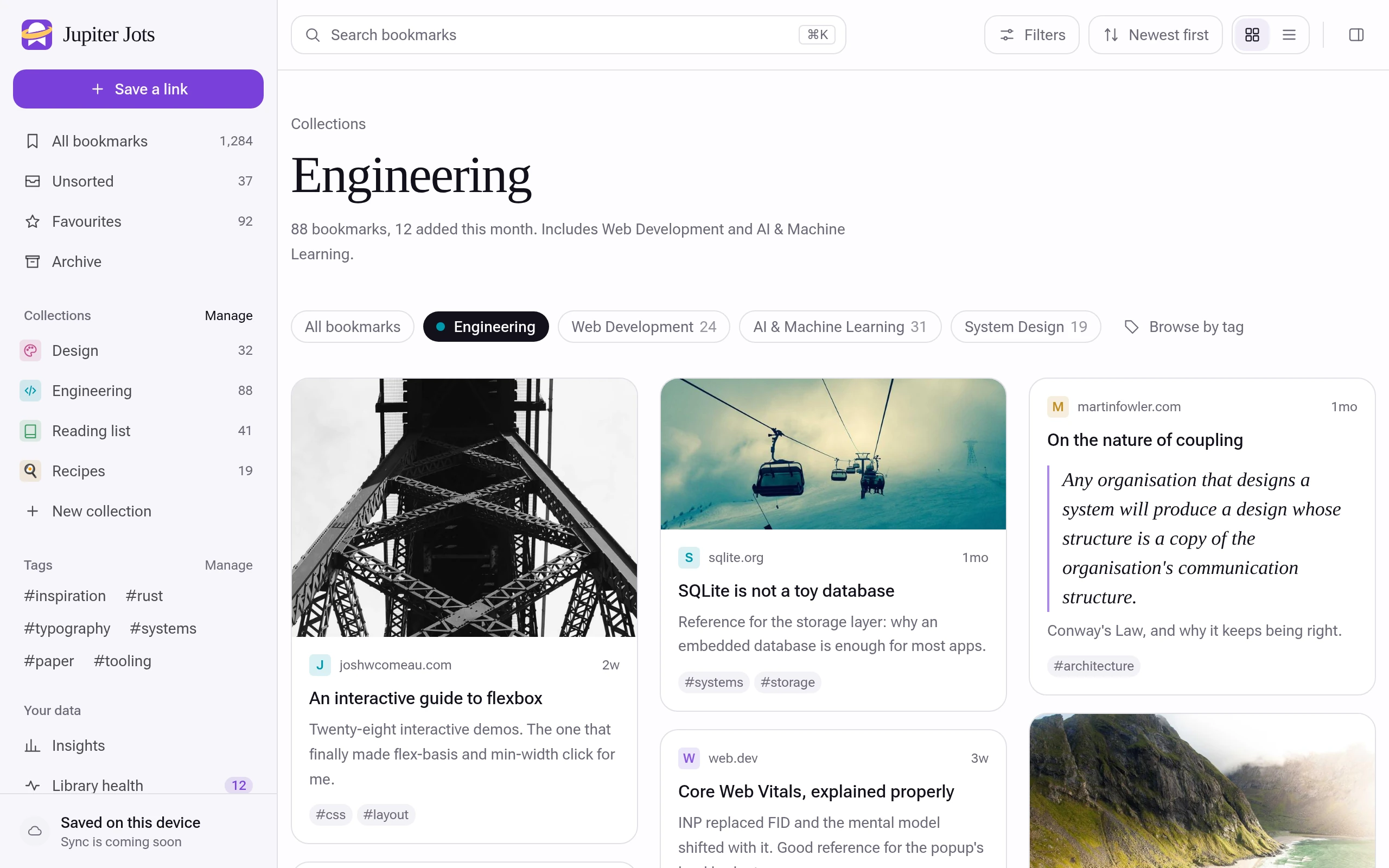 The Engineering collection, with its nested collections Web Development, AI and Machine Learning, and System Design